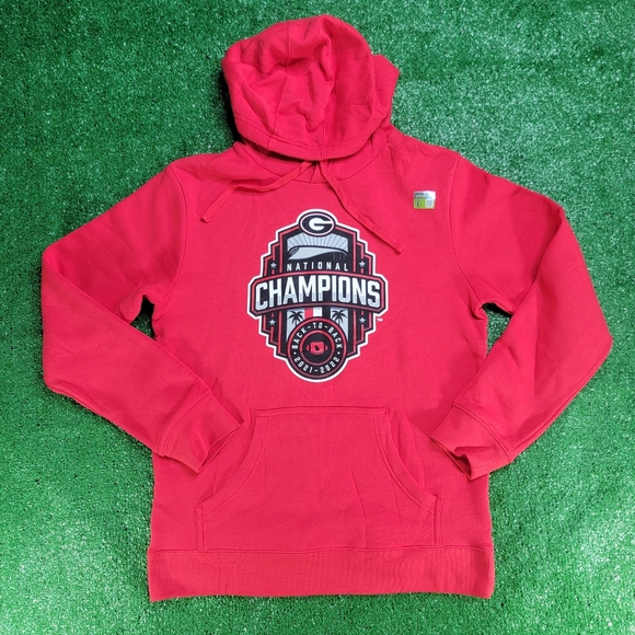 Georgia Bulldogs Back To Back National Champions Men's Hoodie Sz Medium Red New - Picture 1 of 7